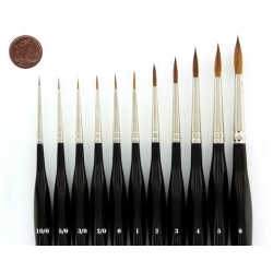 Kolinsky Red Sable Brush Size 2/0 | Ø 1,5 mm | visible hair length 8 mm | 6 pieces