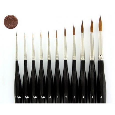 Kolinsky Red Sable Brush Size 2/0 | Ø 1,5 mm | visible hair length 8 mm | 6 pieces