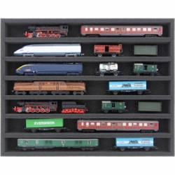 Feldherr Storage Box FSLB040 para maquetas de locomotoras, vagones y vehículos - 7 ranuras para ancho N - horizontal