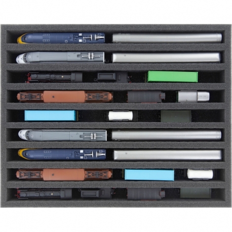 Feldherr Storage Box FSLB040 para modelos de locomotoras, vagones y vehículos - 9 ranuras para el ancho N - vertical
