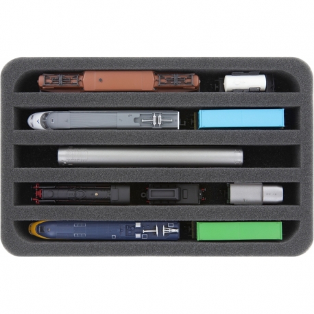 Feldherr Storage Box FSLB040 para maquetas de locomotoras, vagones y vehículos - 10 ranuras para ancho N - vertical