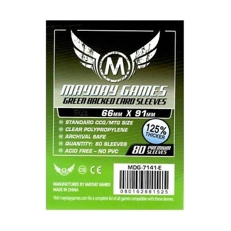 [7141E] Card Game Sleeves (Pack Of 80) 66 X 91 Mm (Green Backed)