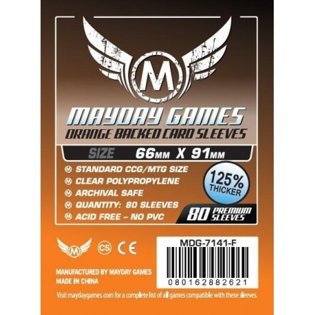[7141F] Card Game Sleeves (Pack Of 80) 66 X 91 Mm (Orange Backed)