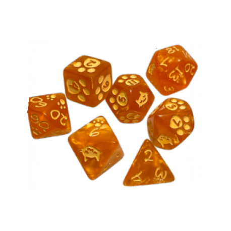 Kitten Polyhedral Dice (7) Orange