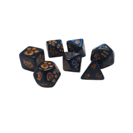 Kitten Polyhedral Dice (7) Black