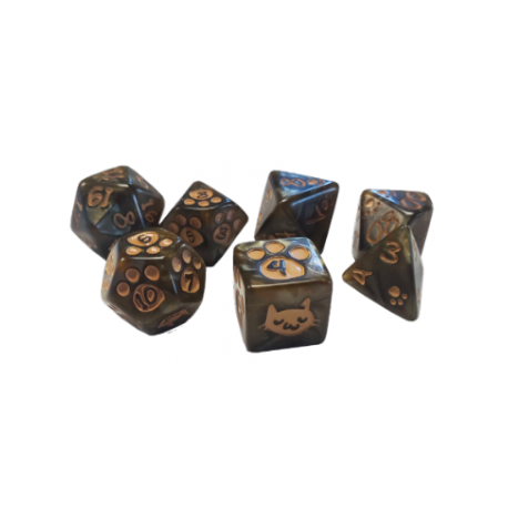 Kitten Polyhedral Dice (7) Brown