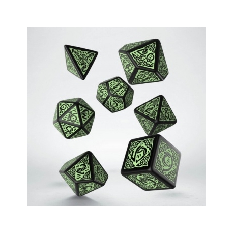 Celtic 3D Revised Black & green Dice Set (7)
