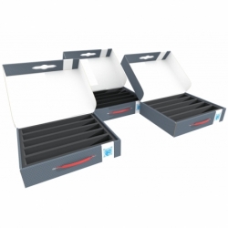 3 pcs. Value Pack Feldherr Storage Box FSLB075 model railway locomotives, wagons and vehicles - 5 slots for H0 gauge - vertical