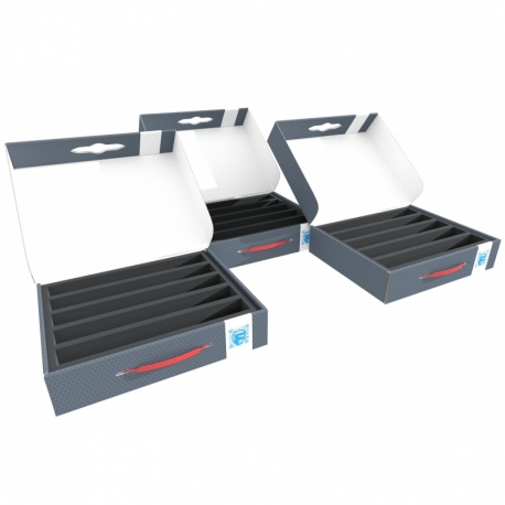 3 pcs. Value Pack Feldherr Storage Box FSLB075 model railway locomotives, wagons and vehicles - 5 slots for H0 gauge - vertical