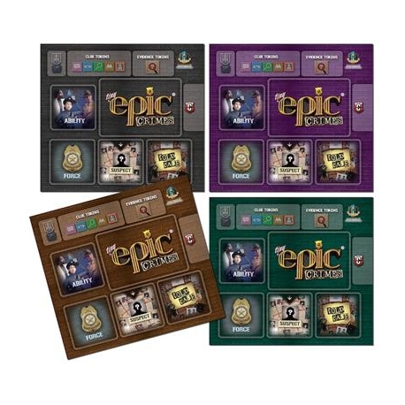 Pack of 4 high quality player mat for the Tiny Epic Crimes board game