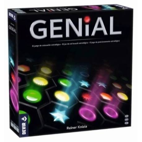 En Genial, los jugadores se turnan para colocar piezas de colores en el tablero