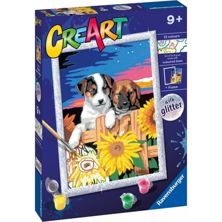 Creart Series D Classic - Puppies With Sunflowers