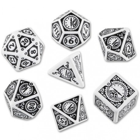 Qw White-Black Steampunk Clockwork Dice Set (7)