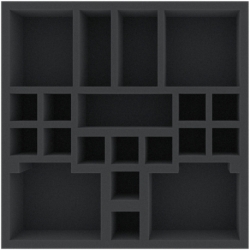 HUMFJF055BO 258 mm x 258 mm x 55 mm foam tray for board games with 20 compartments