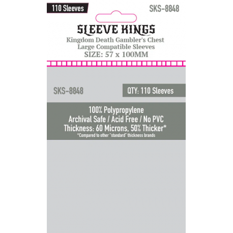 [8848] Kingdom Death Gambler's Chest Compatible Large Sleeves (57x100mm) 110 Pack - 60 Micron from Sleeve Kings