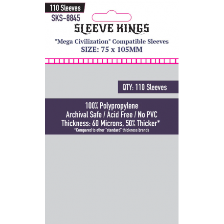 [8845] Mega Civilization Compatible Sleeves (75x105mm) 110 pack - 60 Micron from Sleeve Kings