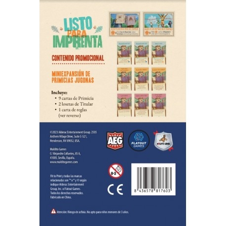 Ready for printing: Primicias Jugonas - Mini Expansion board game by Maldito Games