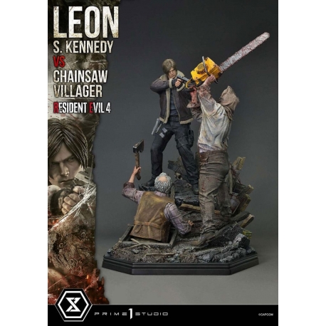 Resident Evil 4 Estatua Ultimate Premium Masterline Series 1/4 Leon S. Kennedy vs. Chainsaw Villager 76 cm