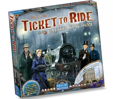 Table game Ticket to Ride with Uk and Pennsylvania maps