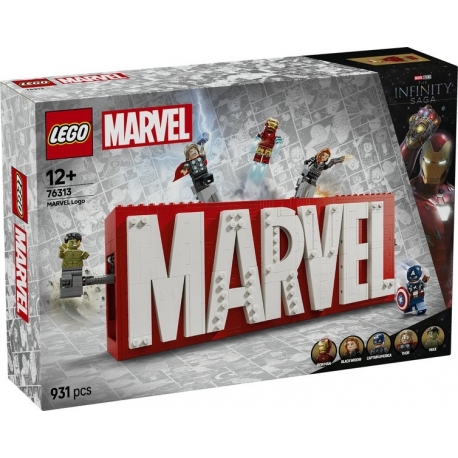 Lego Marvel Logo and Minifigures