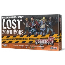 Lost Zombivors es una expansión de 12 minuaturas para completa el juego de mesa cooperativo Zombicide Rue Morgue