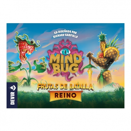 Mindbug Fruit Battle Kingdom card game from Devir (Spanish)