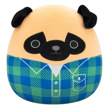 Squishmallows Plush Figure Brown Pug in Green and Blue Flannel Shirt Prince 30 cm