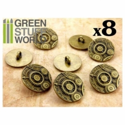 8x Botones Steampunk RUEDAS ENGRANAJES - Oro Viejo