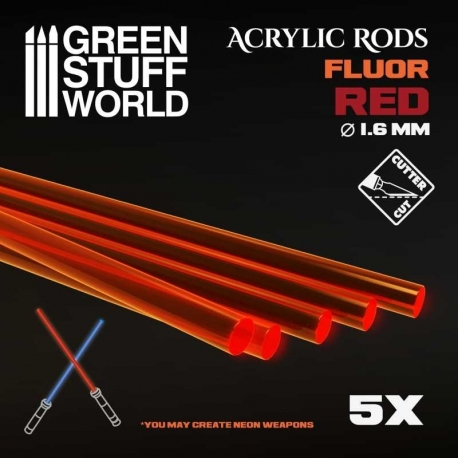 Acrylic Rods - Round 1.6 mm Fluorescent RED-ORANGE