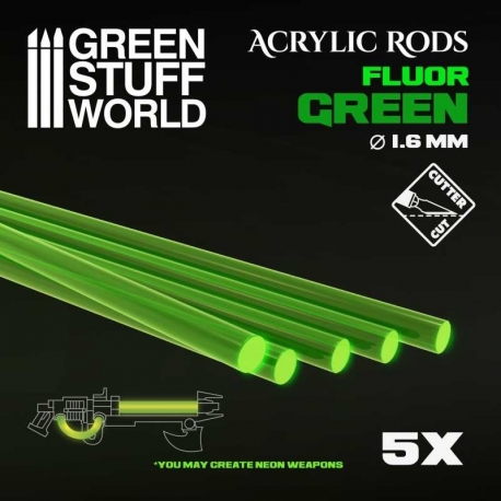 Barras Acrílicas - Redondas 1,6 mm Flúor VERDE