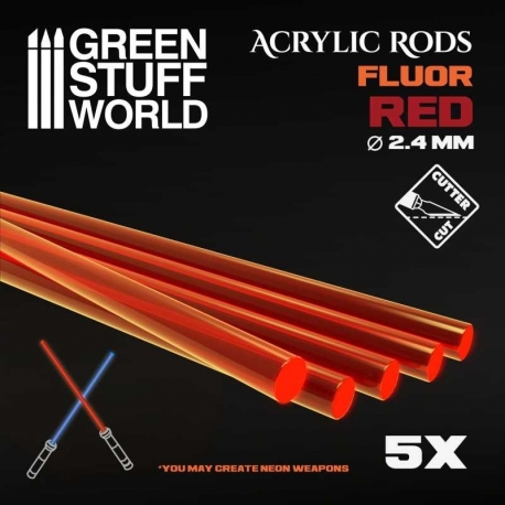 Acrylic Rods - Round 2.4 mm Fluorescent RED-ORANGE