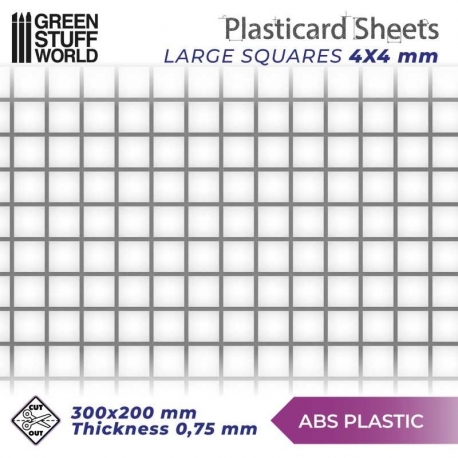 Plancha Plasticard CUADRADOS GRANDES - tamaño A4
