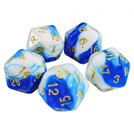 5x D20 Dice 20mm - Blue White