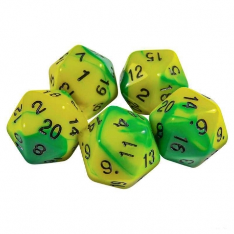 5x Dice D20 20mm - Lime Marble