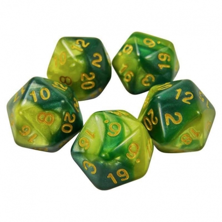 5x D20 20mm Dice - Marble Green