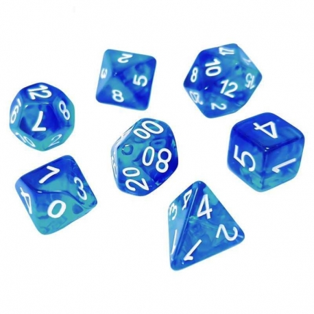 7x Mix Dice 16mm - Blue/Transparent Turquoise