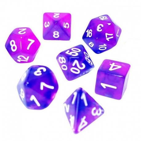 7x 16mm Mixed Dice - Blue/Lilac Transparent