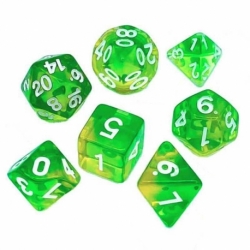 7x 16mm Mixed Dice - Green/Transparent Yellow