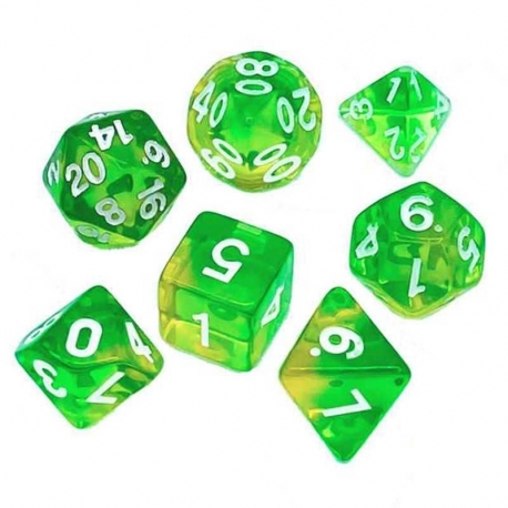 7x 16mm Mixed Dice - Green/Transparent Yellow