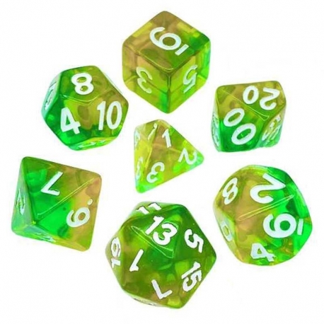 7x Dados Mix 16mm - Naranja/Verde Transparente