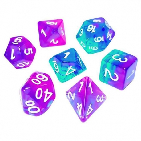 7x 16mm Mixed Dice - Turquoise/Lilac Transparent