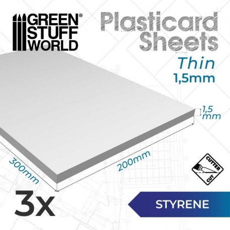 Láminas de Estireno 1.5 mm Pack x3