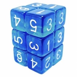12x D6 Dice 16mm - Blue/Transparent Turquoise