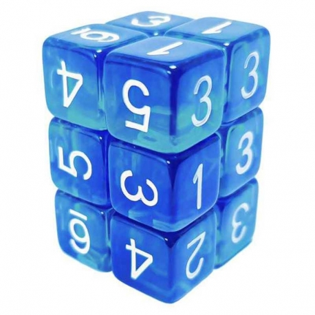 12x D6 Dice 16mm - Blue/Transparent Turquoise