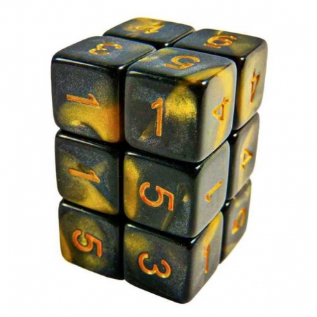 12x Dice D6 16mm - Amber Marble