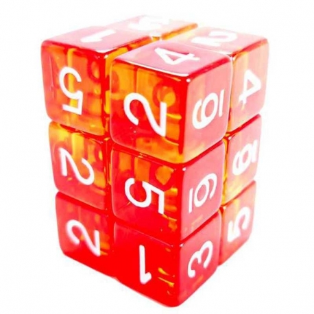 12x D6 16mm Dice - Red/Transparent Yellow