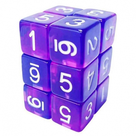 12x Dice D6 16mm - Blue/Transparent Lilac