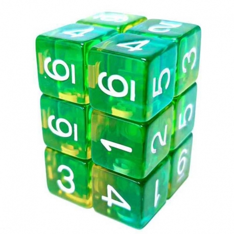 12x D6 Dice 16mm - Green/Transparent Yellow