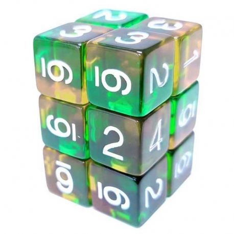 12x D6 Dice 16mm - Orange/Transparent Green