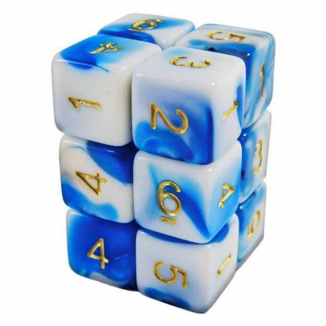 12x Dice D6 16mm - Blue White
